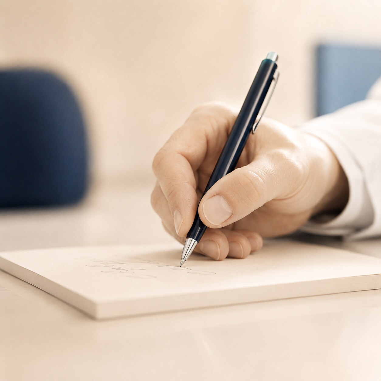 Physician's hand writing a prescription